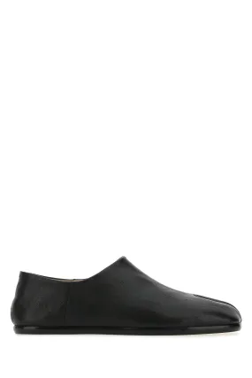 Black leather Tabi loafers