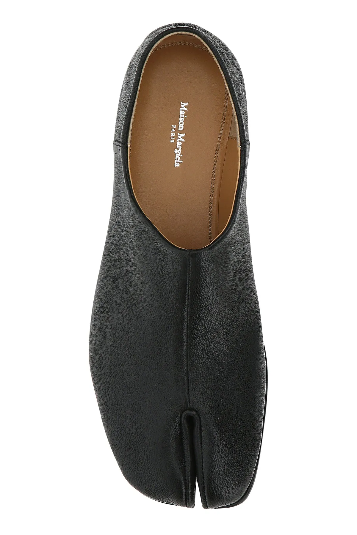 Black leather Tabi loafers