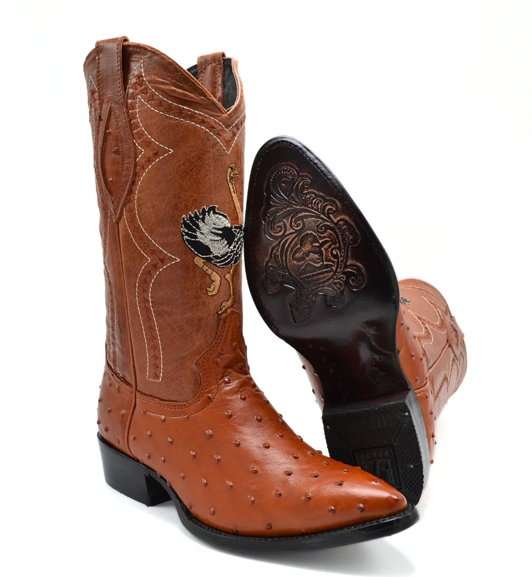 Combo JB901 Cognac Men's Western Boots: J Toe Cowboy boots in Genuine Leather Ostrich Print 001 cognac  Belt