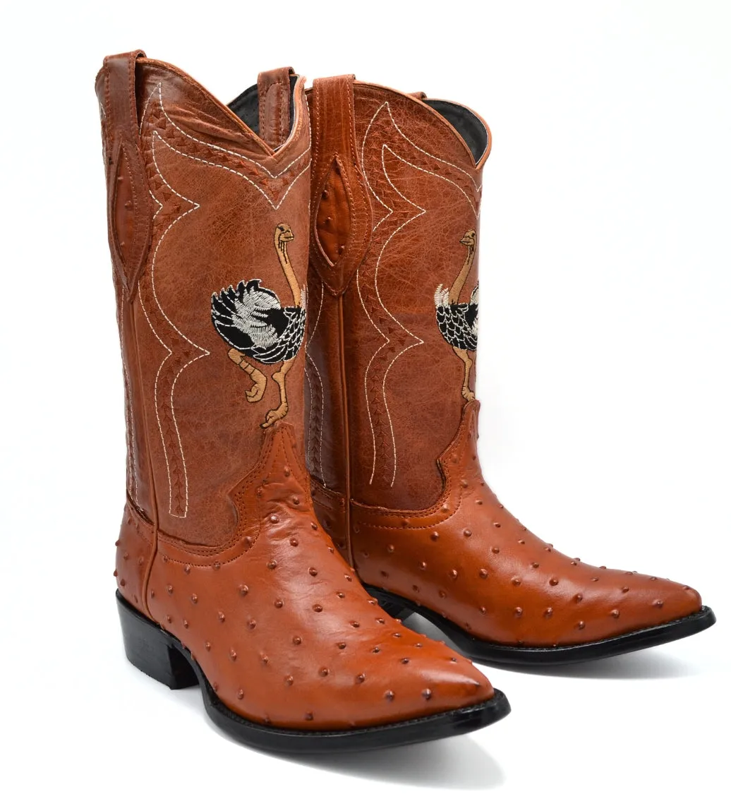 Combo JB901 Cognac Men's Western Boots: J Toe Cowboy boots in Genuine Leather Ostrich Print 001 cognac  Belt