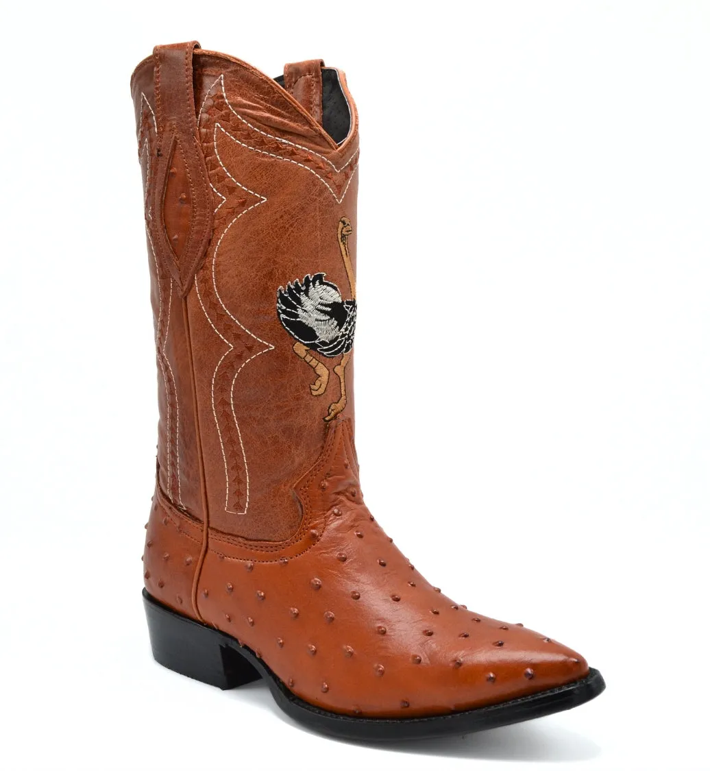 Combo JB901 Cognac Men's Western Boots: J Toe Cowboy boots in Genuine Leather Ostrich Print 001 cognac  Belt