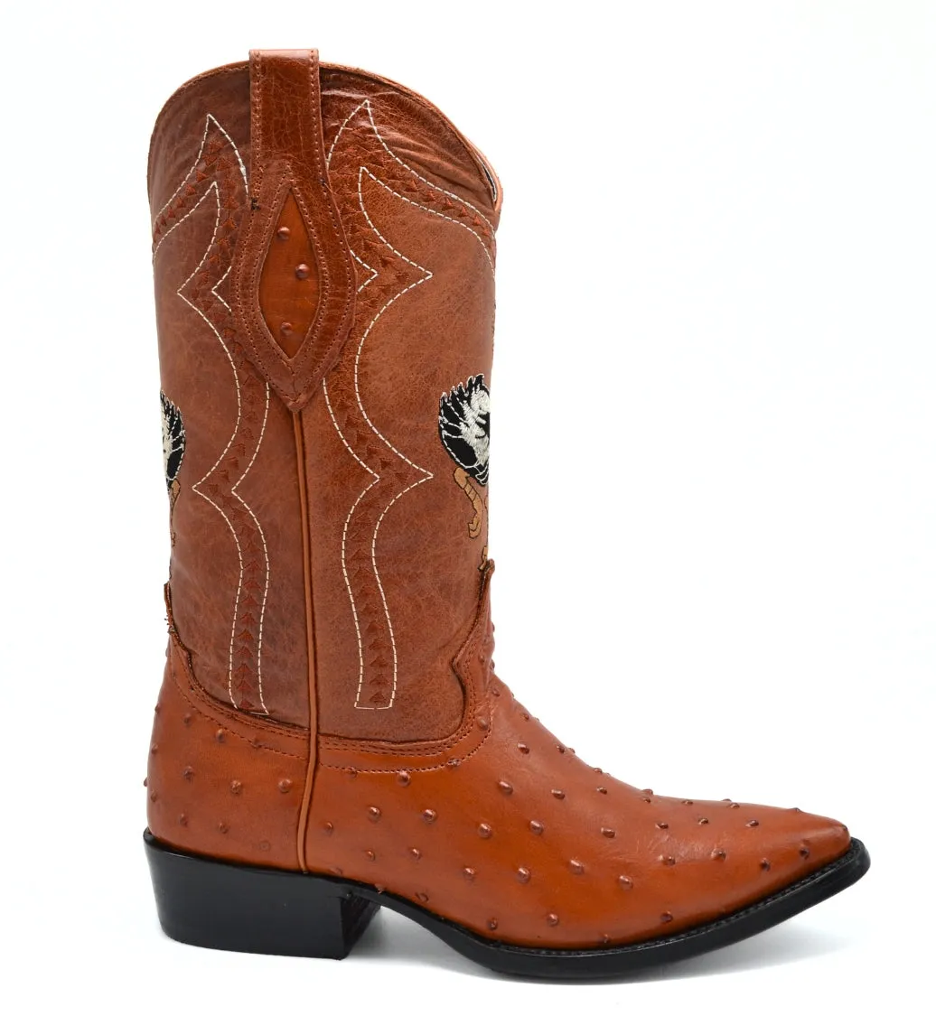 Combo JB901 Cognac Men's Western Boots: J Toe Cowboy boots in Genuine Leather Ostrich Print 001 cognac  Belt