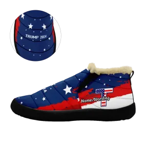 Corporate Gifts,Personalized Trump Ankle Boots, Custom MAGA Fur Flat Ankle Boot , Warm Zipper Boots