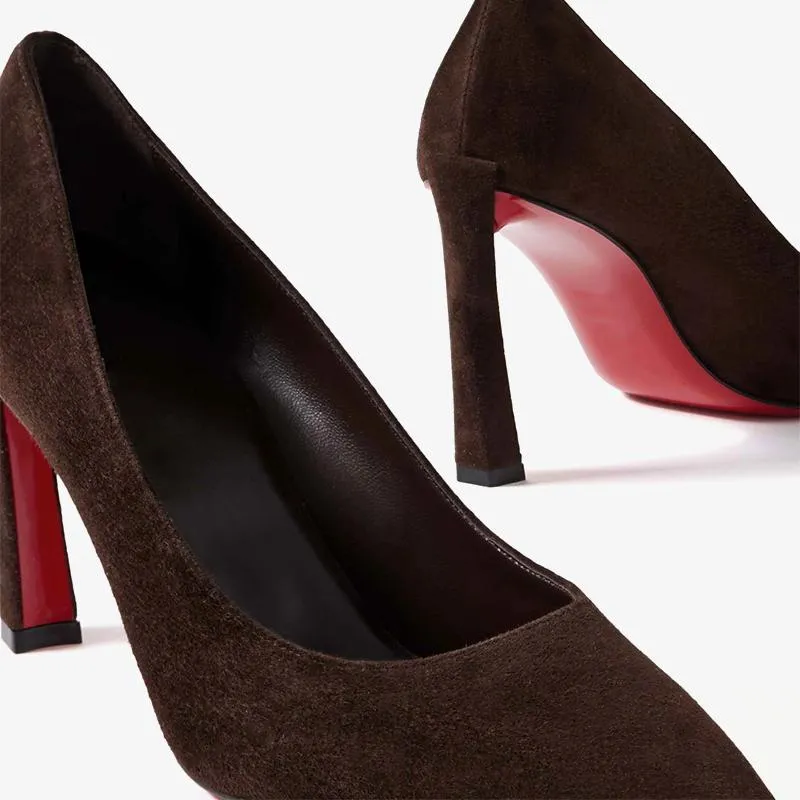 Elegant Dark Brown Suede Pumps