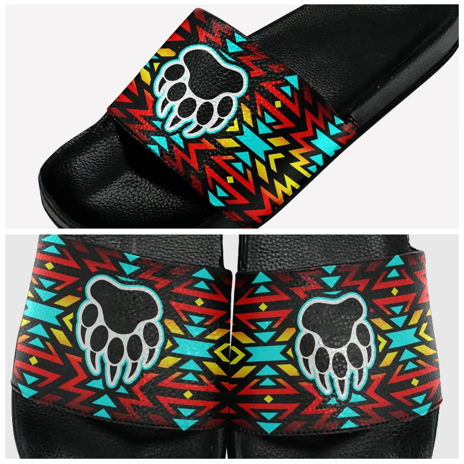 Fire Colors and Turquoise Bearpaw Slide Sandals