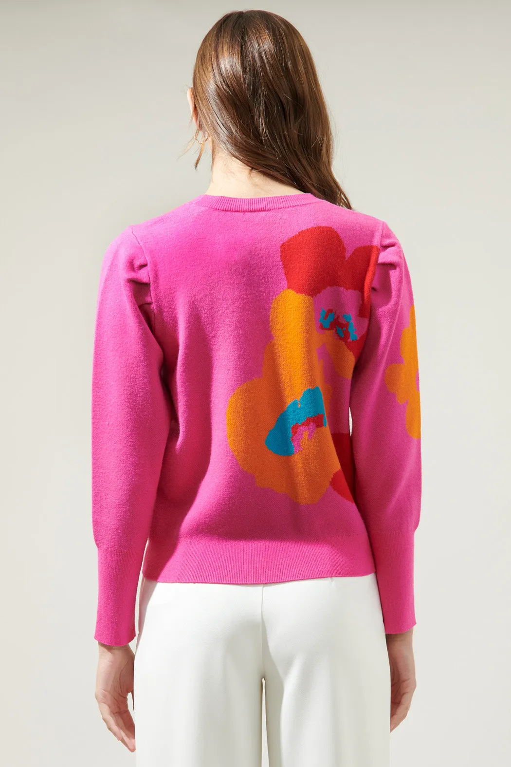 Lillie Cosmo Floral Puff Sleeve Sweater