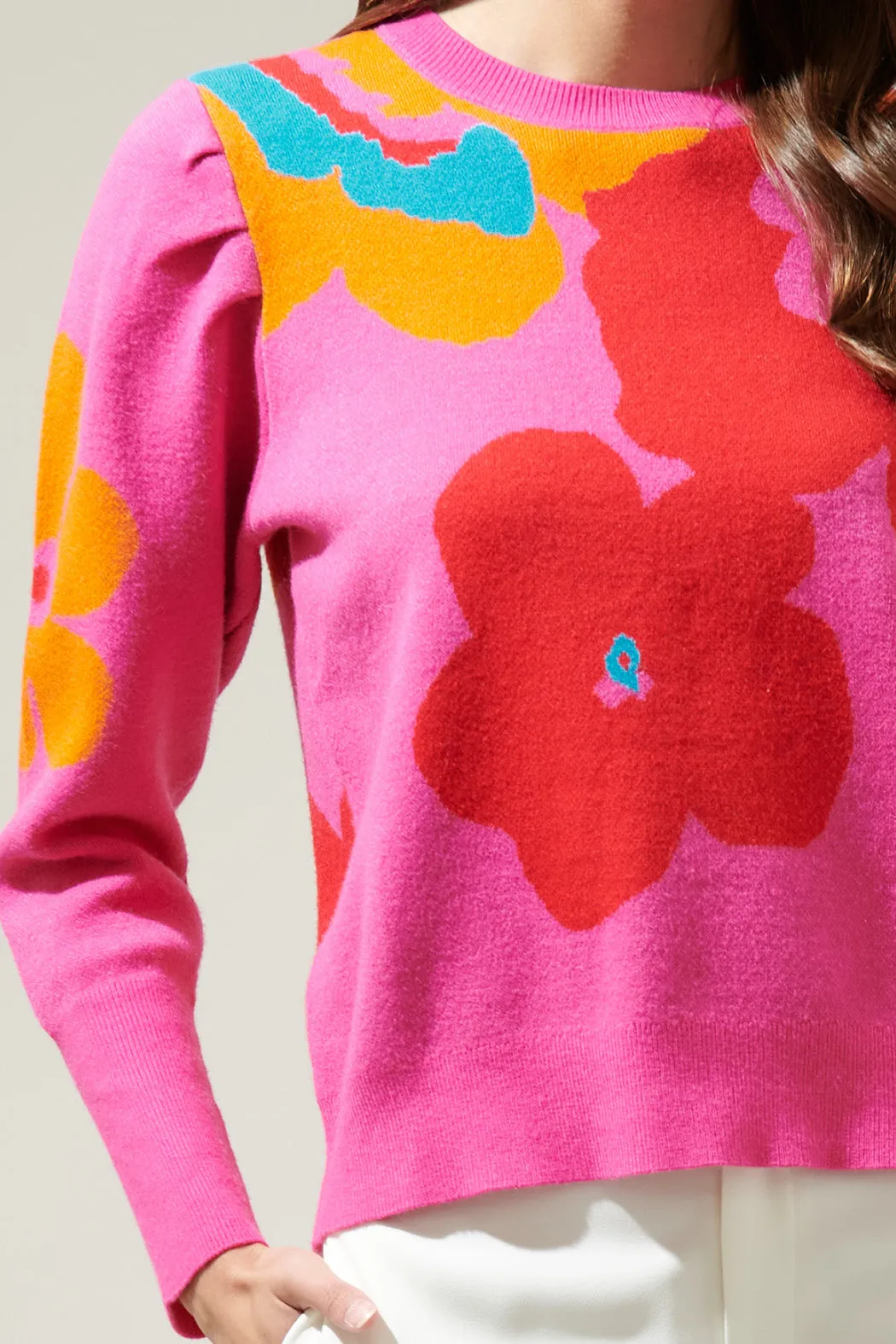 Lillie Cosmo Floral Puff Sleeve Sweater