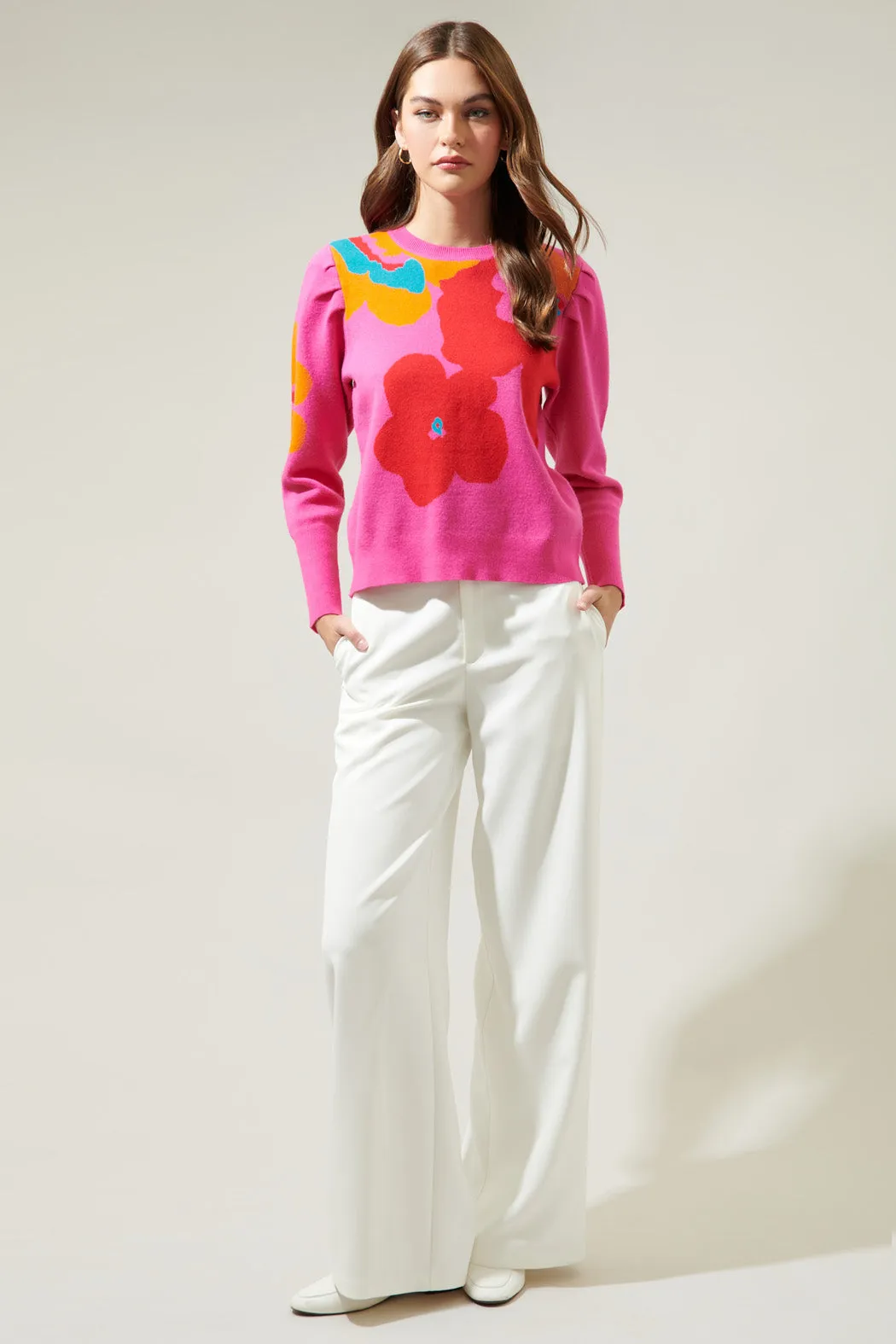 Lillie Cosmo Floral Puff Sleeve Sweater