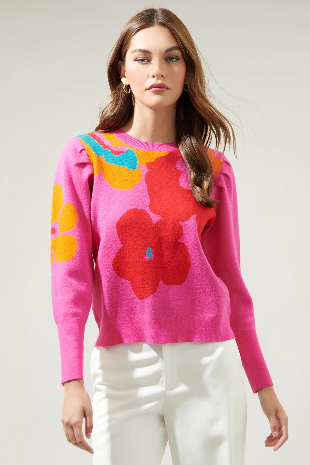 Lillie Cosmo Floral Puff Sleeve Sweater