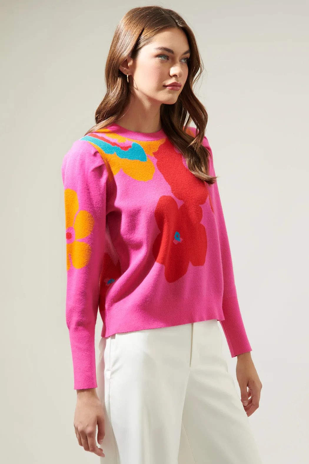 Lillie Cosmo Floral Puff Sleeve Sweater