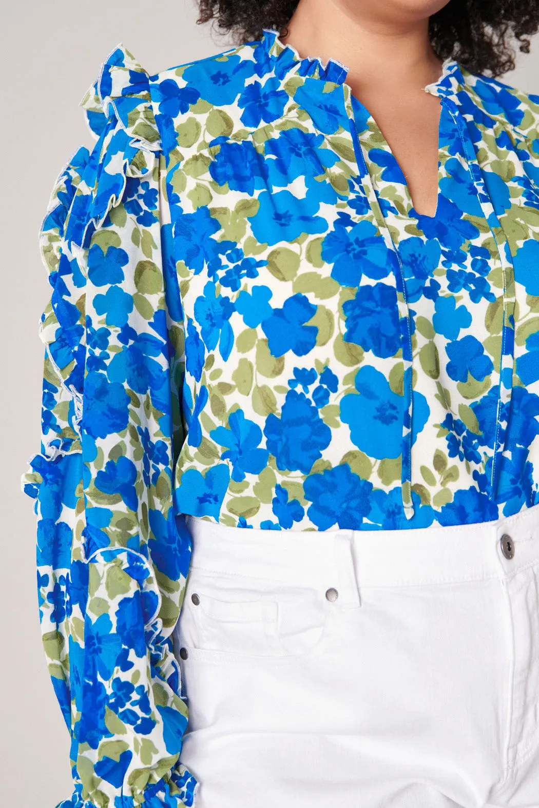 Lizzie Floral Raj Ruffle Balloon Sleeve Blouse Curve