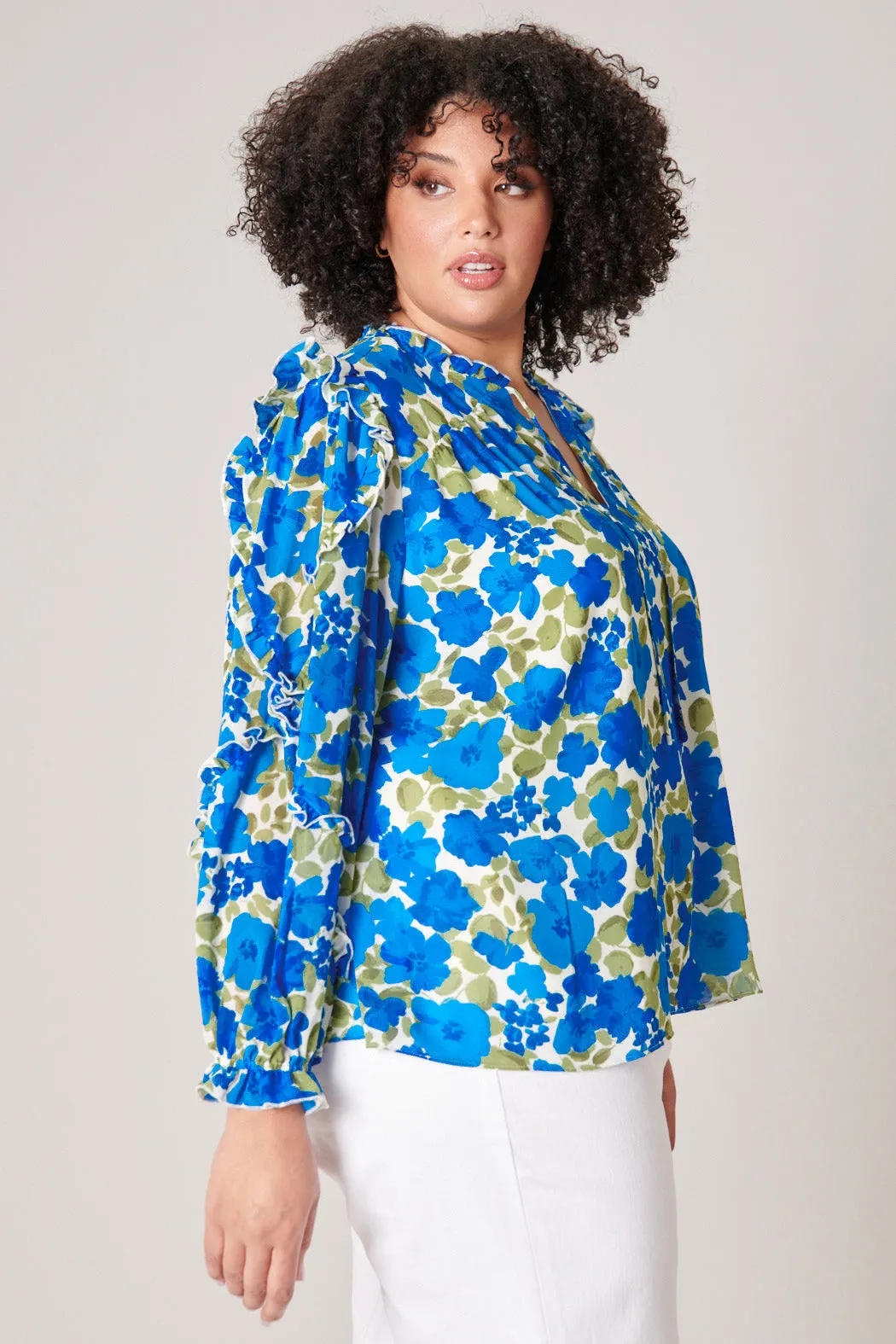 Lizzie Floral Raj Ruffle Balloon Sleeve Blouse Curve