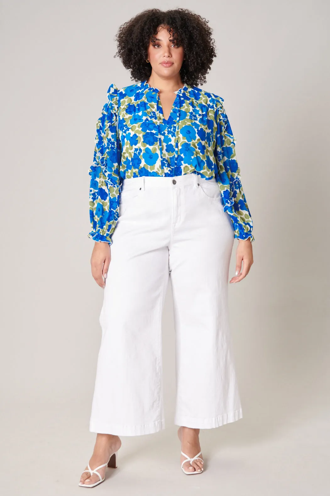 Lizzie Floral Raj Ruffle Balloon Sleeve Blouse Curve