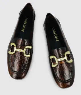 Lodi brown leather embossed loafers