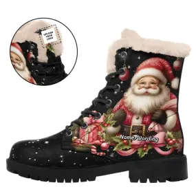 Luxury Gifts,Personalized Santa Winter Boots, Custom Fur Lining Boots, Lace Up Boots for Christmas Gift