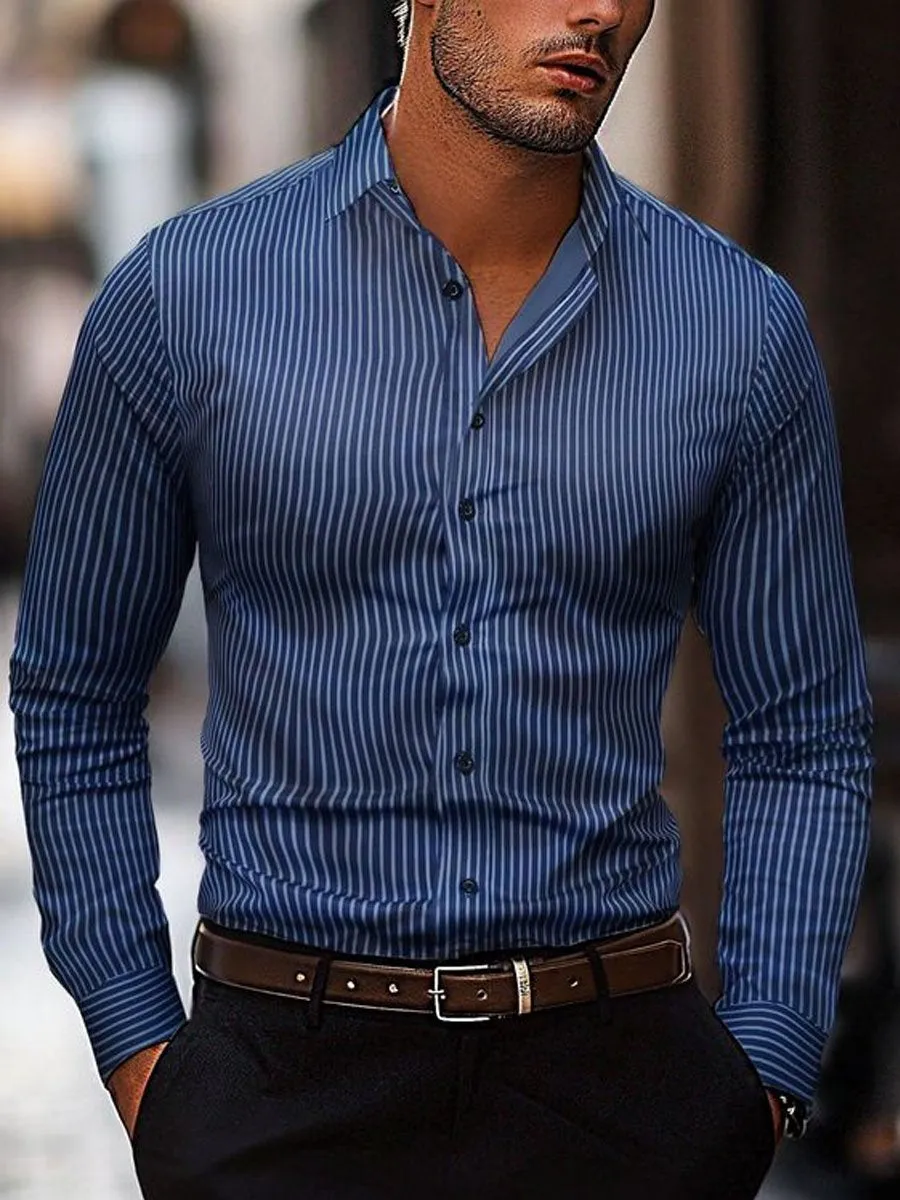 Men's Striped Casual Long Sleeve Shirt