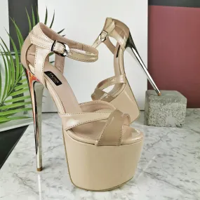 Nude Beige Patent Ankle Strap Dia Heels