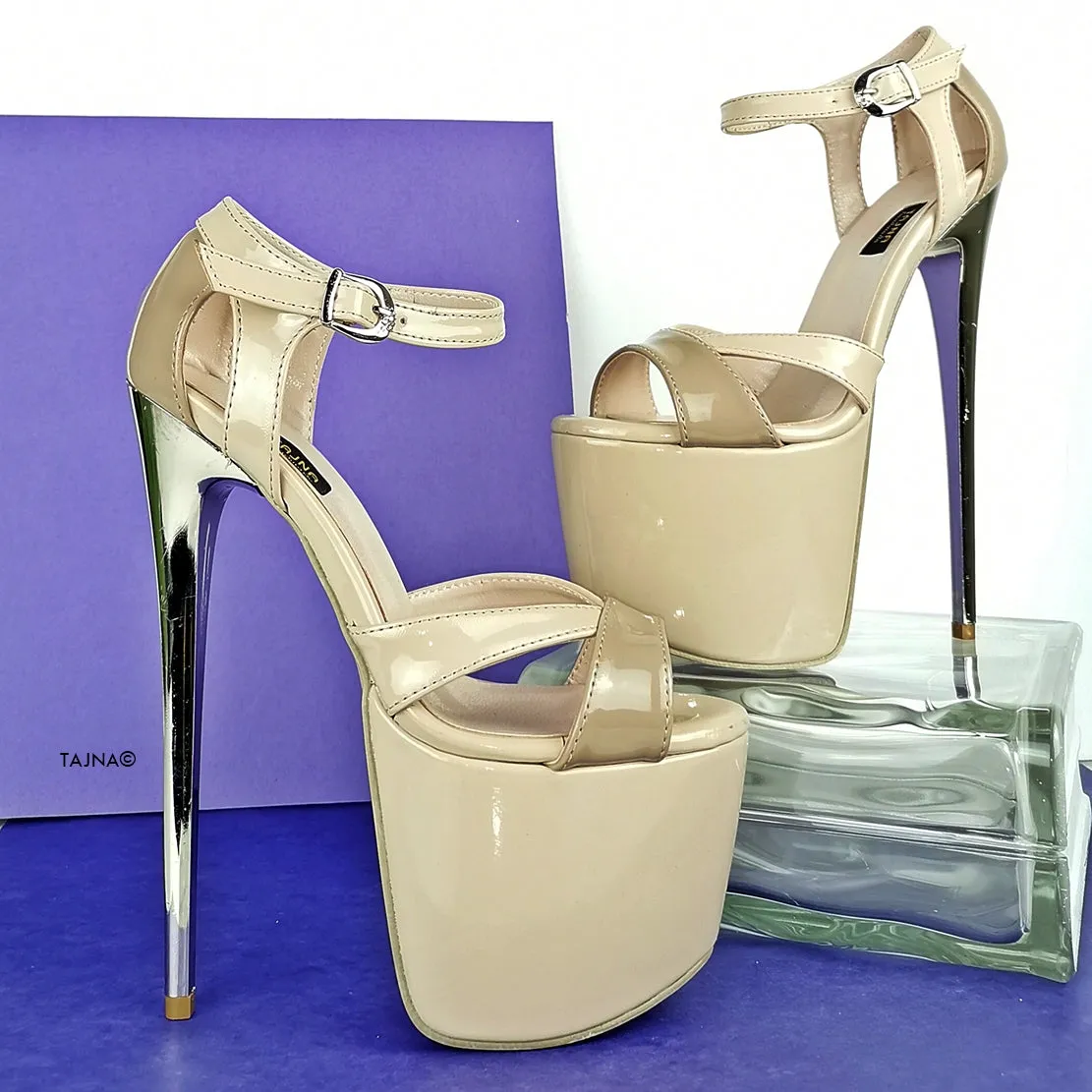 Nude Beige Patent Ankle Strap Dia Heels