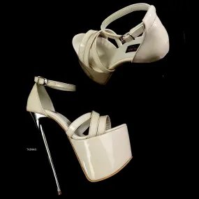 Nude Cream Patent Metallic Heel Sandals