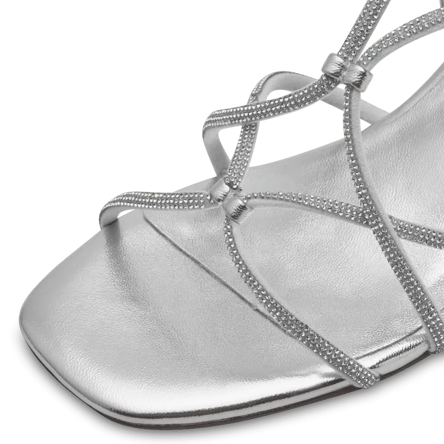 Tamaris Silver Vegan Heels with Diamante Detail and Square Toe